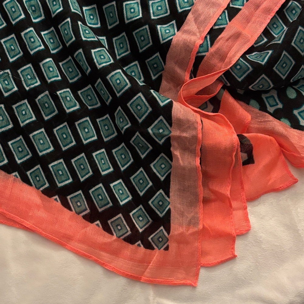 Old Navy Coral and Teal Geometric Scarf
